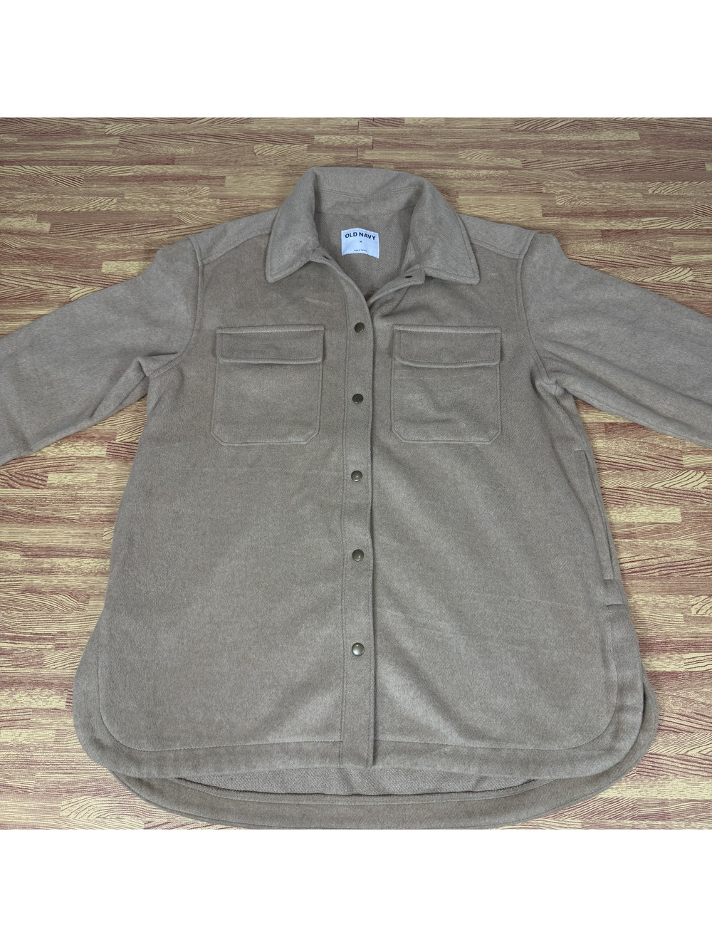 Old Navy Womens Soft Brushed Shacket Medium Beige Tan Snap Button Up Overshirt